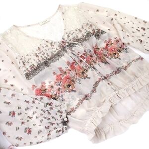 C'isa Sheer Floral Boho Cream Peach Top Sz M